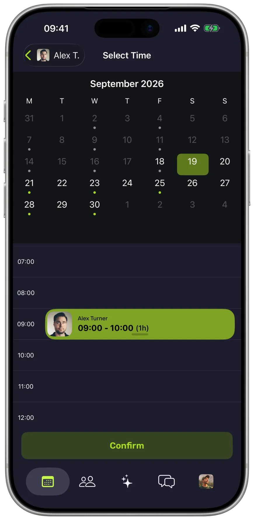 Booking a session in the Gymbile calendar